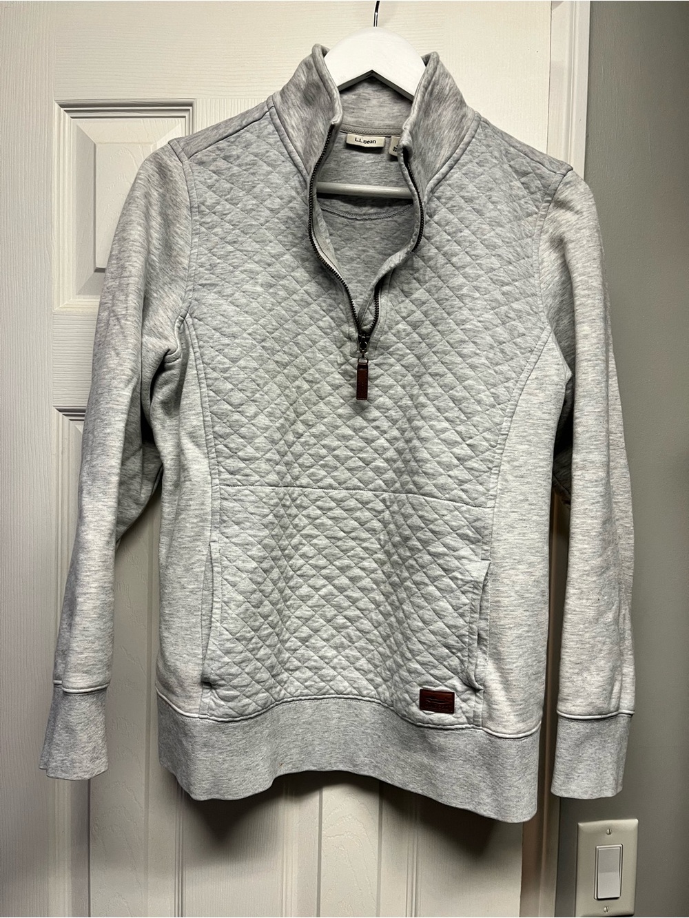 L.L. Bean Light Gray Quilted Half-Zip Turtleneck Pullover